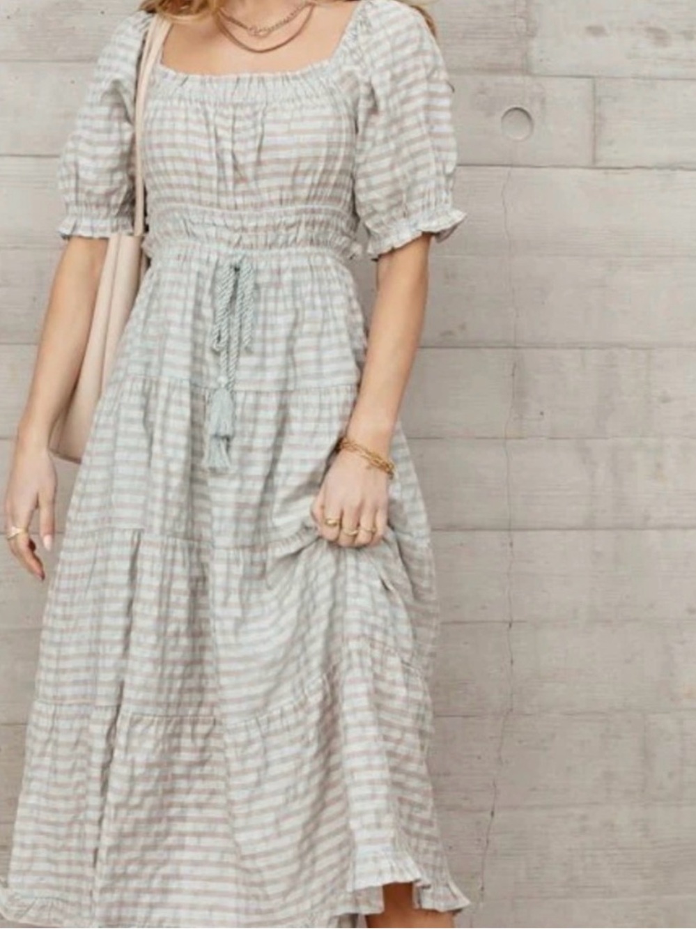 Moon River Gingham Puff Sleeve Smocked Midi Dress Cottagecore Prairie Dress